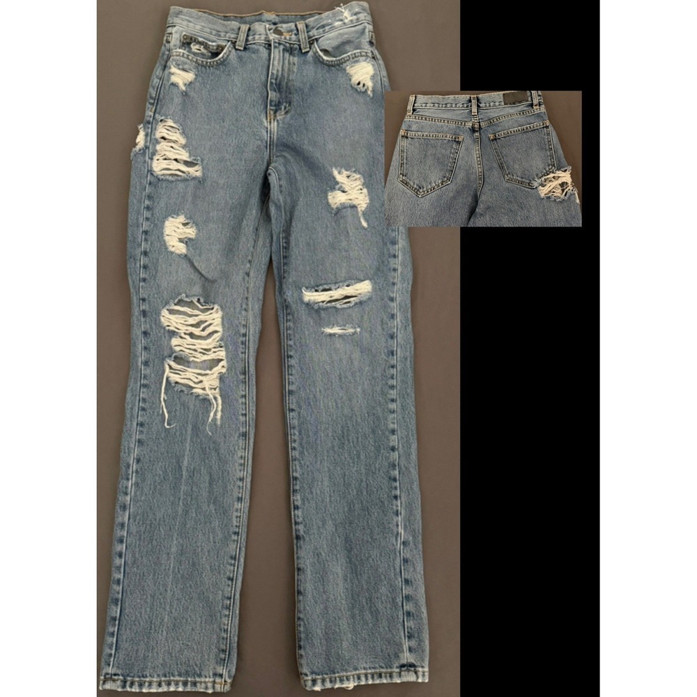 Carmar Denim Jeans Womens 25 Medium Blue‎ Distressed Torn High-Rise Straight Leg